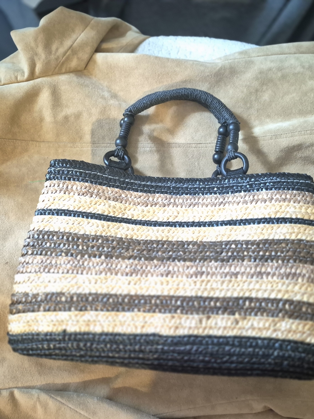 croft & barrow Striped Woven Tote in Natural, Brown and Black